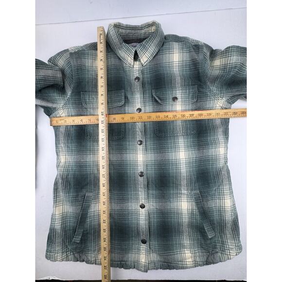 Carhartt Women's Jacket Large Fleece Lined Sherpa Flannel Snap Plaid Green - Picture 9 of 10